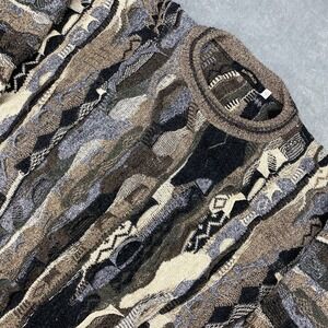 Vintage Bachrach Sweater Mens Size L Tall Textured 3D Knit 90s Earth Tone Skater